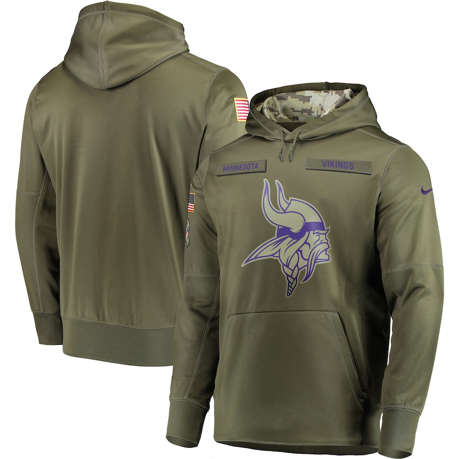 Men Minnesota Vikings Nike Olive Salute To Service KO Performance Hoodie Green